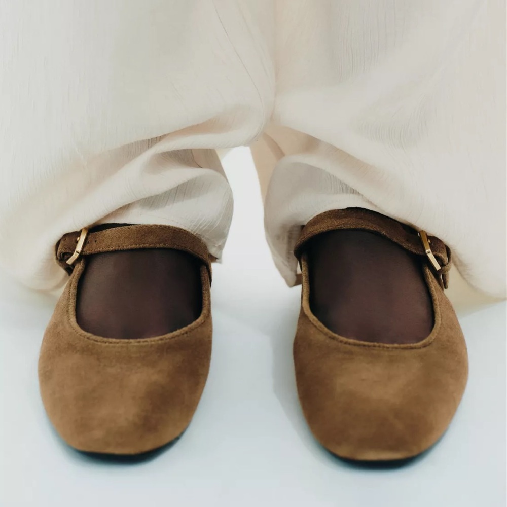 Zara Women's Brown Mary Jane Flats - Picture 3 of 10
